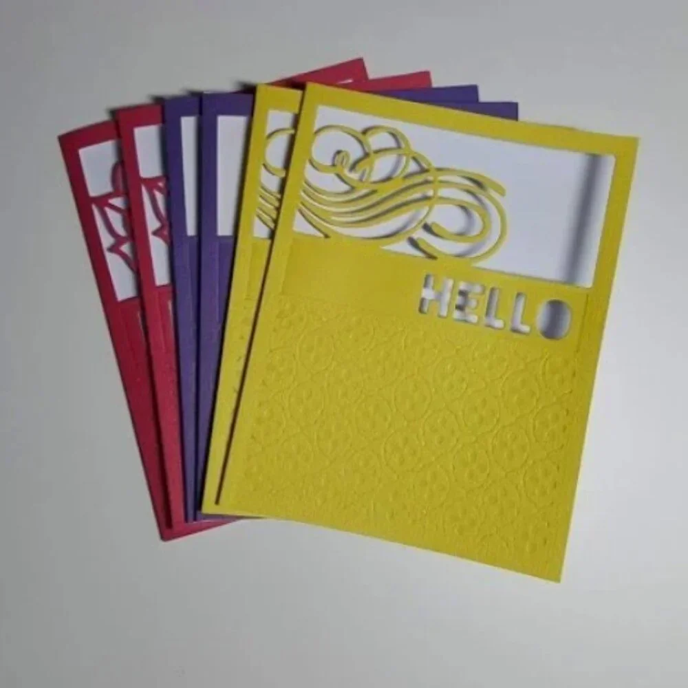 Sentiment Note Cards, Set of 6, Purple, Yellow, & Rose Note Card, Die Cut Design